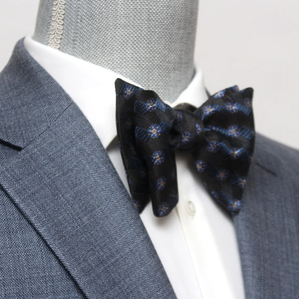 Men's Self-tied Large Bow Tie Navy Blue Silk Butterfly Bowtie Big‎ bow tie S564